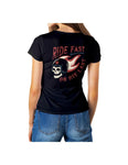 SKULL RIDE FAST OR DIE LAST BLACK WOMEN T-SHIRT